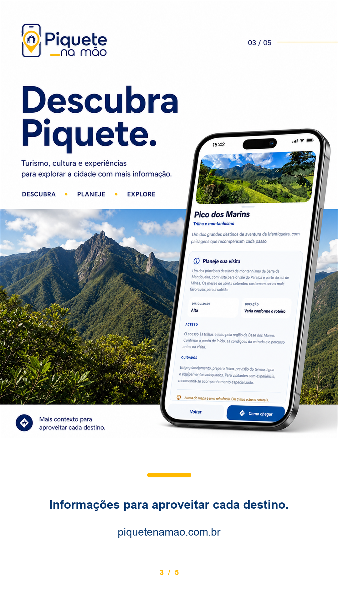 Tela real da área de turismo e atrações de Piquete